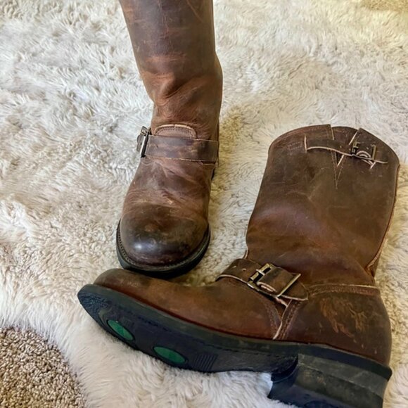 Frye Brown Leather Buckle Boots – Size 8 - Picture 1 of 5